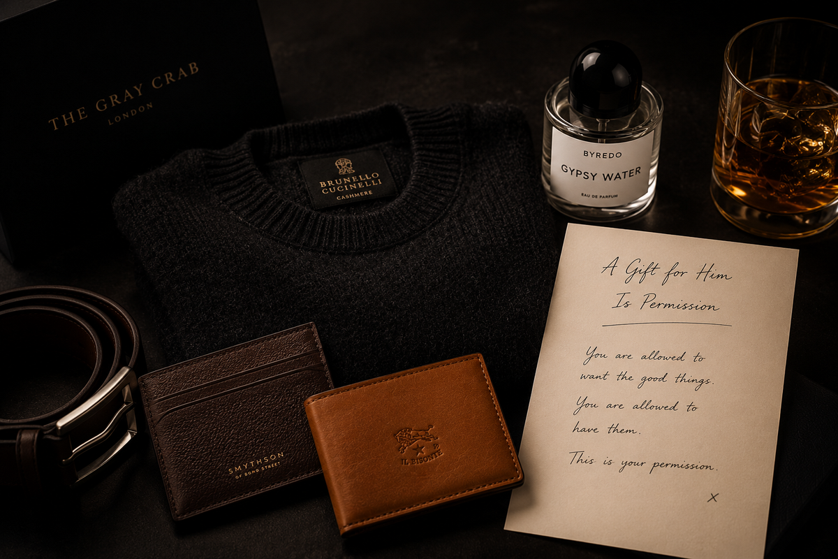 Gift for him considered through leather formal accessories and daily use for THE NOTICE by THE GRAY CRAB