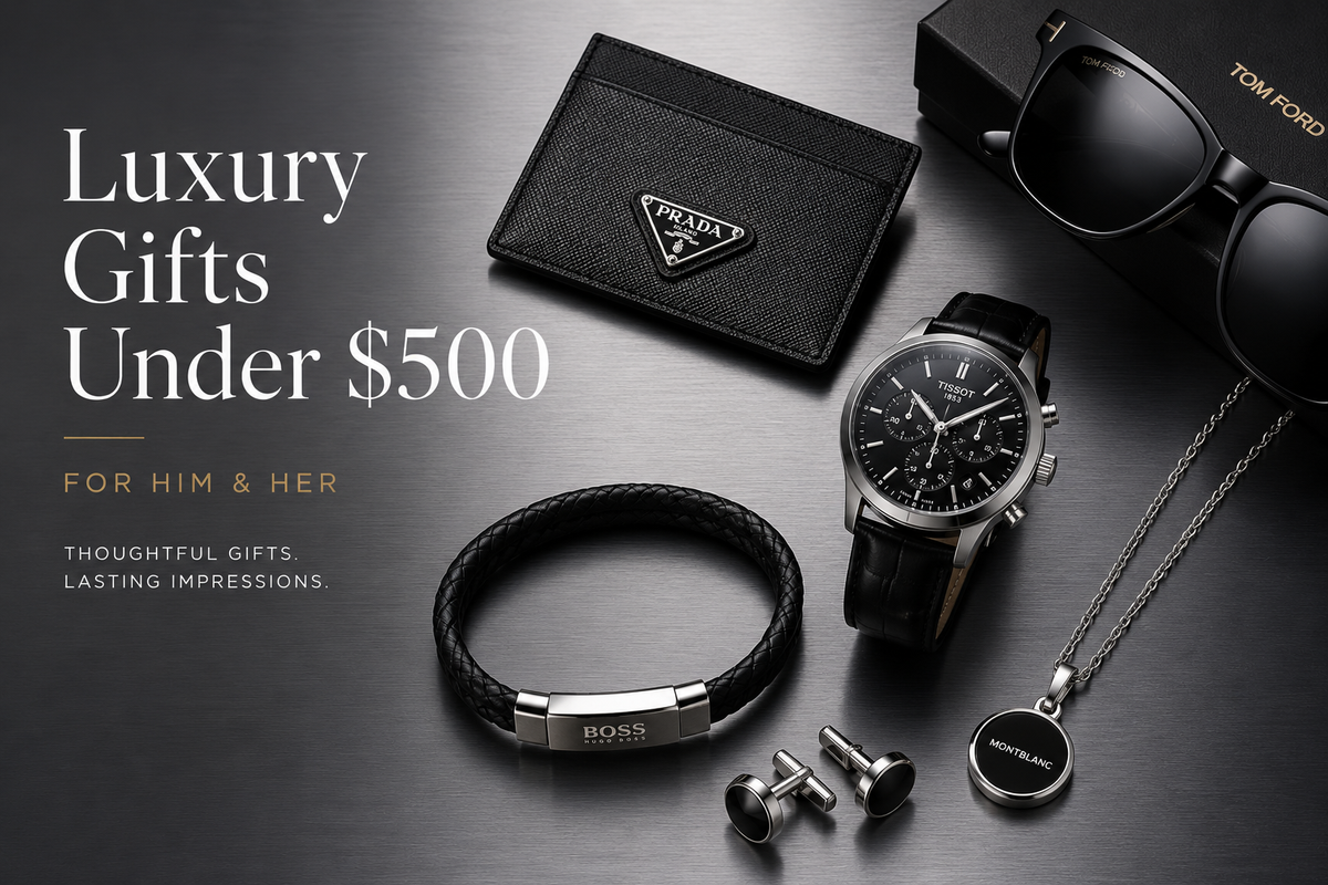 Restrained luxury gifts under 500 with black ivory silver and deep accent color direction for THE NOTICE by THE GRAY CRAB