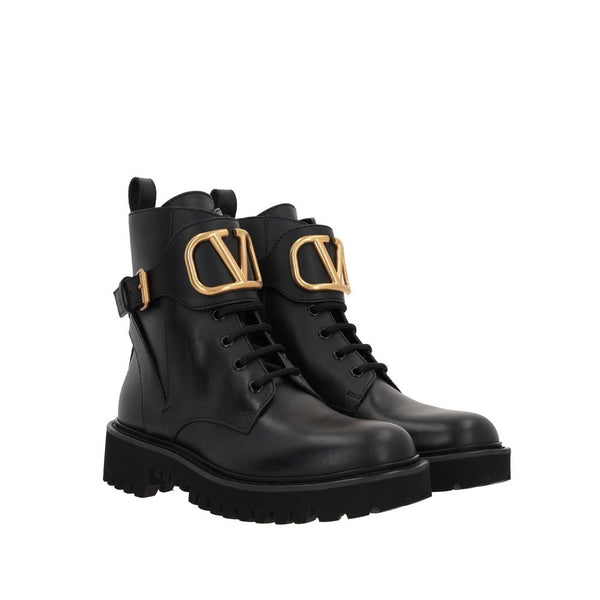 Valentino Garavani Black Calfskin Lace-Up Boots