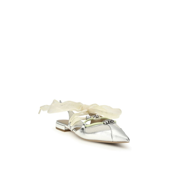 PINKO Silver Calf Leather Bos Taurus Ballet Flats