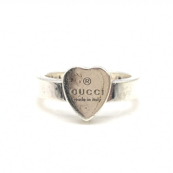 Gucci Sterling Silver Heart Trademark Ring, US Size 5.5