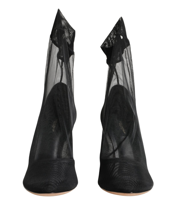 Dolce & Gabbana Black Nylon Stretch Mesh Sock Boots Shoes
