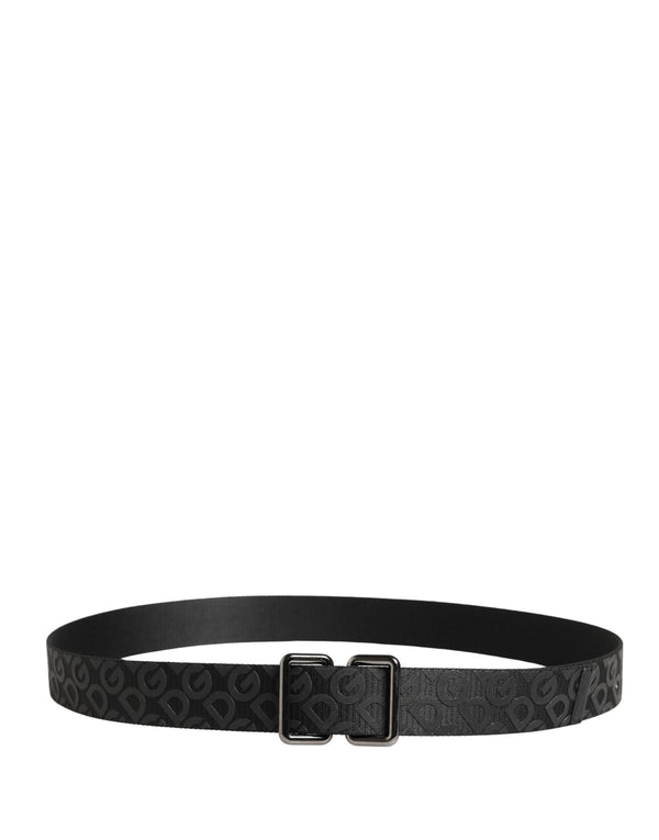 Dolce & Gabbana Black Logo Monogram Silver Metal Buckle Belt