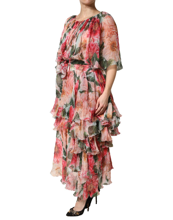 Dolce & Gabbana Multicolor Floral Silk Layered Maxi Dress
