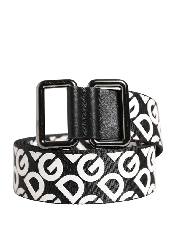 Dolce & Gabbana White Black Logo Leather Metal Buckle Belt