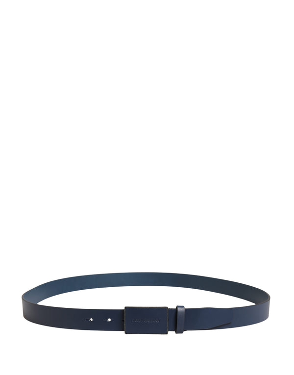 Dolce & Gabbana Men Blue Calf Leather Logo Metal Buckle Belt