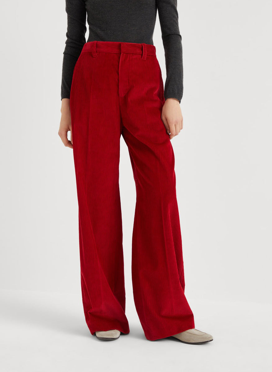 Brunello Cucinelli Red Cotton Flared Pants