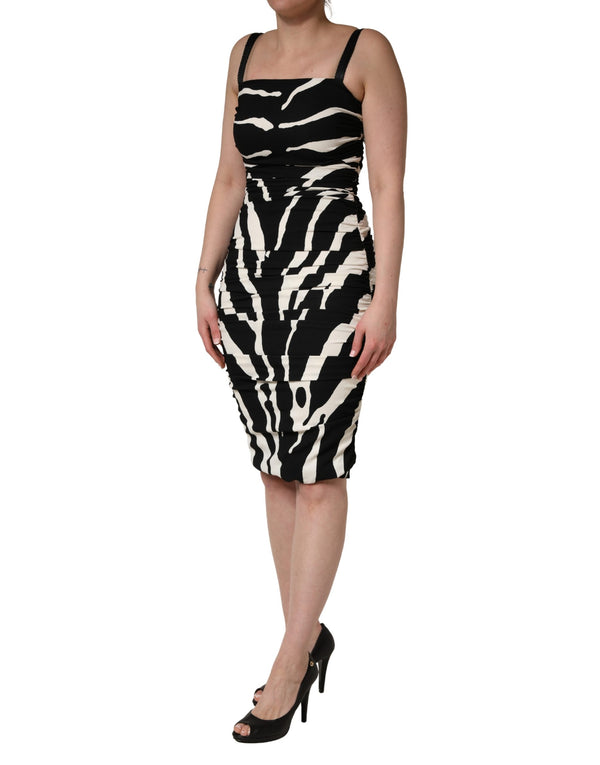 Dolce & Gabbana Black White Zebra Print CadyCalf Length Dress