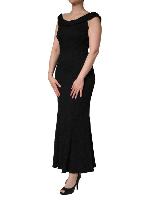 Dolce & Gabbana Black Floral Brocade Sheath Mermaid Dress