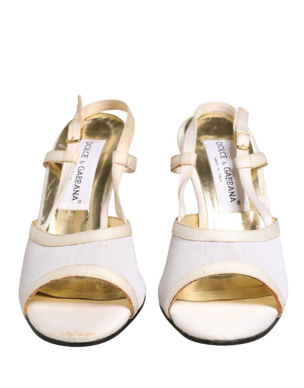 Dolce & Gabbana White Satin Slingback Heels Pumps Shoes