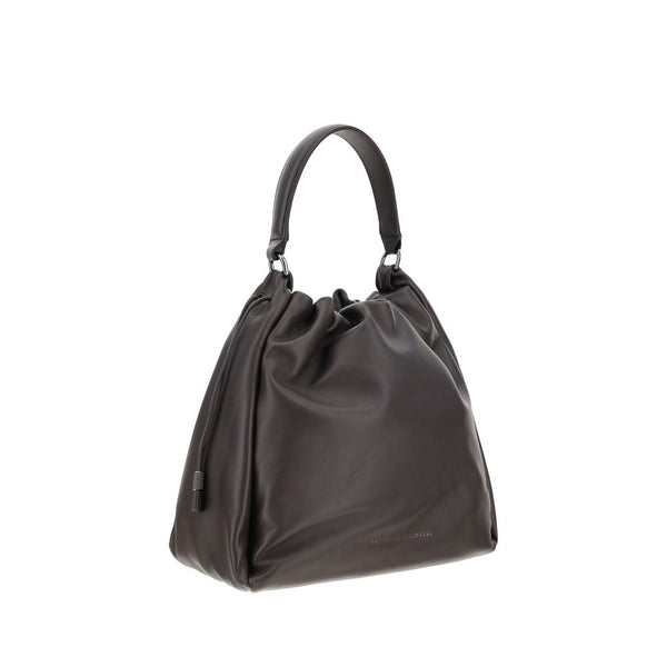 Brunello Cucinelli Brown Calf Leather Bos Taurus Shoulder Bag