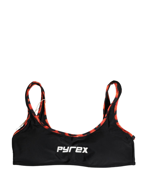 Pyrex Black Top Orange Leopard Print Bottom 2 Piece Swimwear