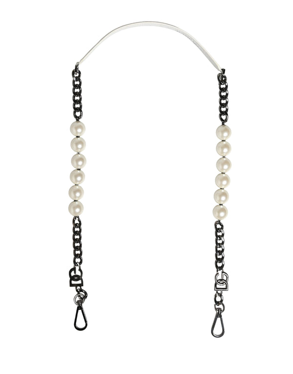 Dolce & Gabbana White Leather Silver Chain Bag Accessory Shoulder Strap