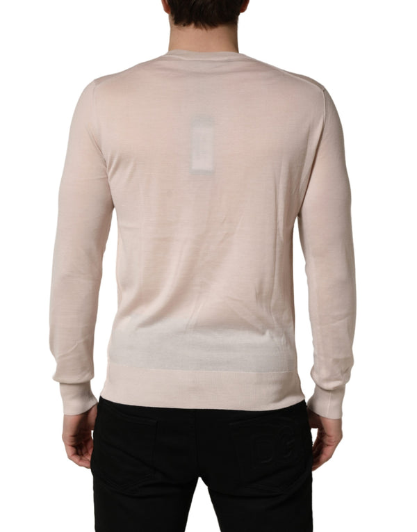 Dolce & Gabbana Beige Cashmere V-neck Men Pullover Sweater