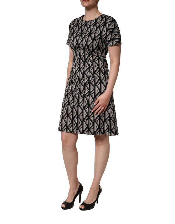 Dolce & Gabbana Black Logo Print Cotton Knee Length Dress