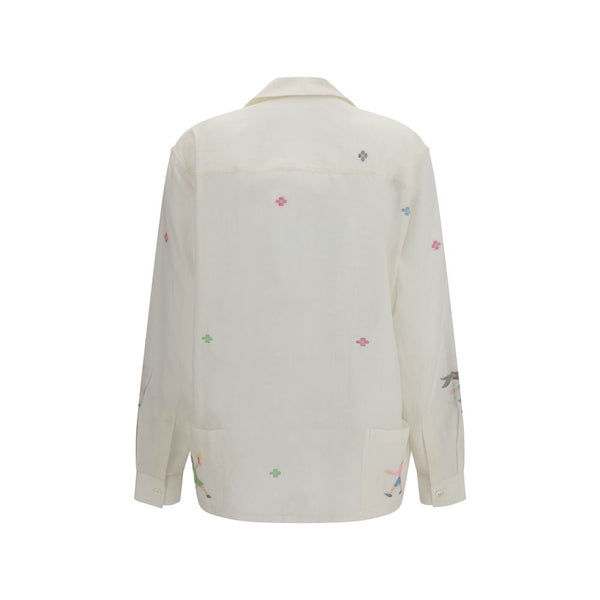 Baziszt White Cotton Pattern Shirt