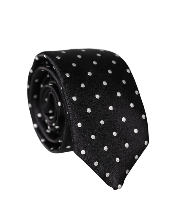 Dolce & Gabbana Black White Polka Dots Silk Adjustable Men Necktie Tie