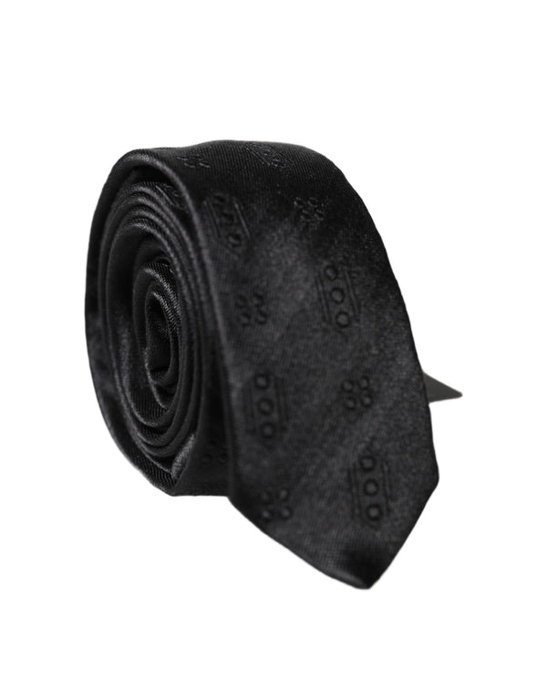 Dolce & Gabbana Black Patterned 100% Silk Adjustable Men Necktie Tie