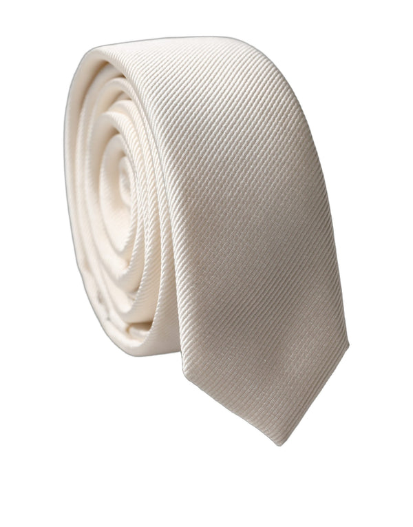 Dolce & Gabbana Off White Solid 100% Silk Adjustable Men Tied Necktie Tie