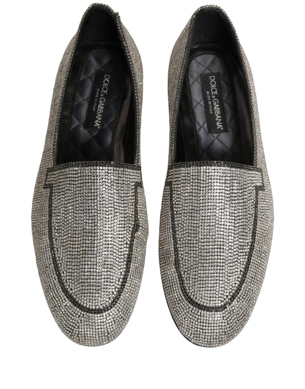 Dolce & Gabbana Silver Crystal Embellished Men Loafers Shoes