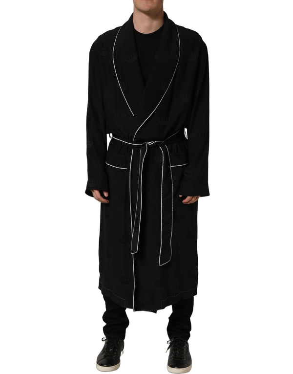 Dolce & Gabbana Black 100% Silk Robe Men Wrap Coat Jacket