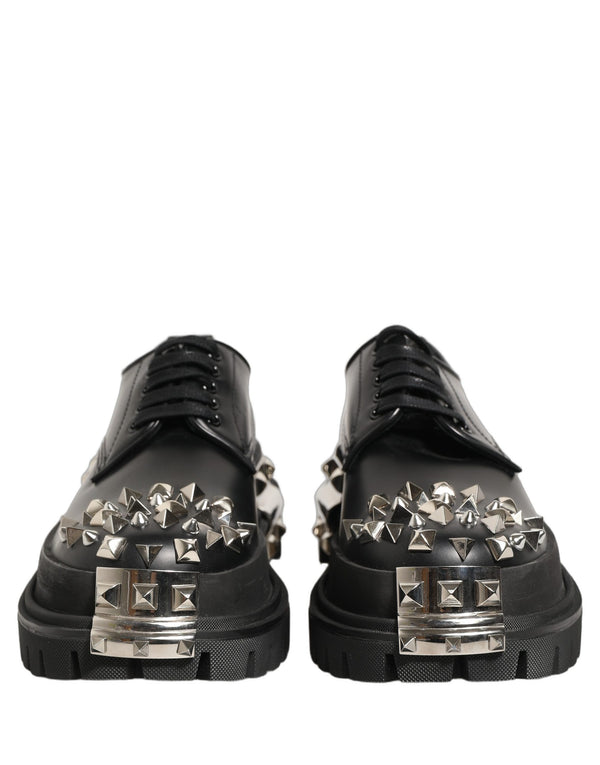 Dolce & Gabbana Black Leather Studded Hi-Trekking Derby Shoes