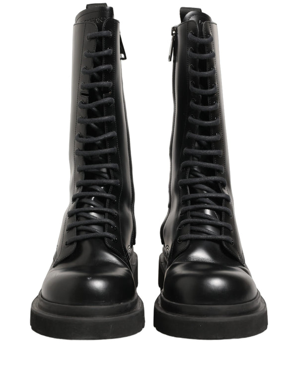 Dolce & Gabbana Black Leather Lace Up Men Combat Boots Shoes