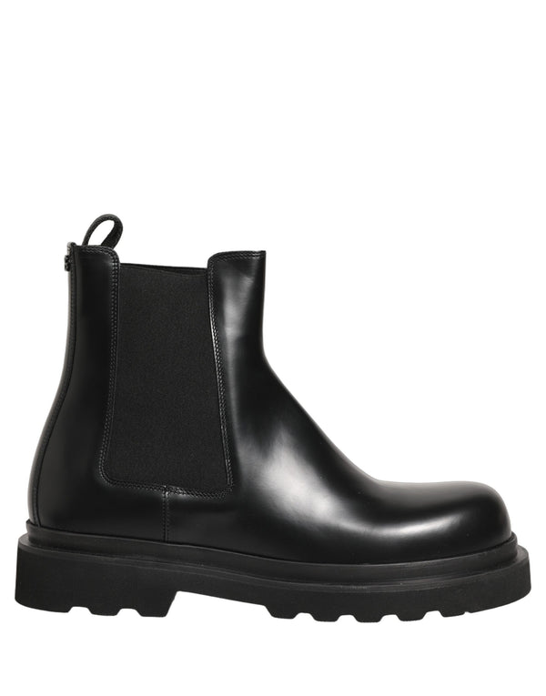 Dolce & Gabbana Black Chelsea Boots Leather Slip On Men Shoes
