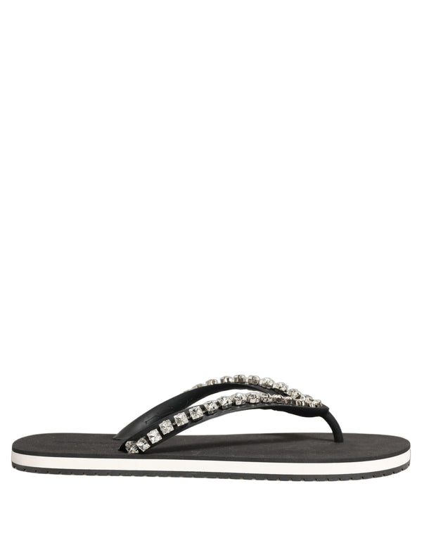 Dolce & Gabbana Black Embellished Rubber Flip Flops Men Shoes
