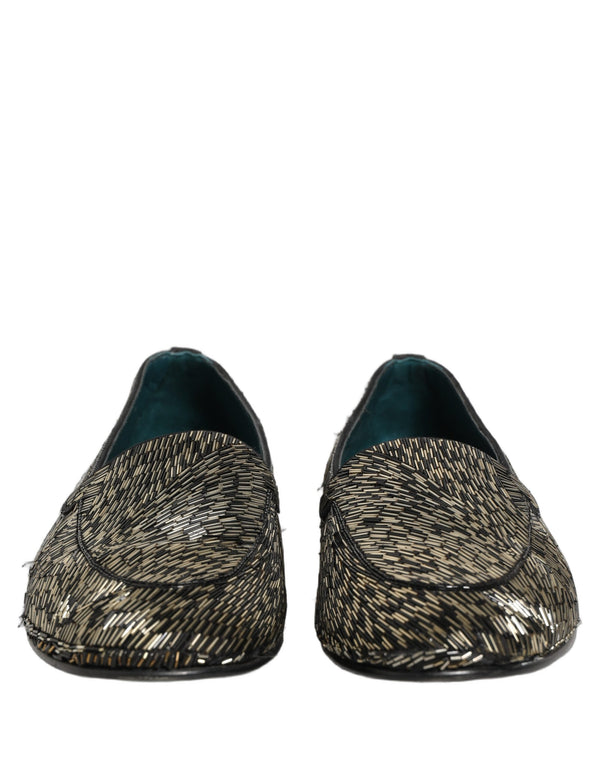 Dolce & Gabbana Black Silver Embellished Dress Loafers Shoes