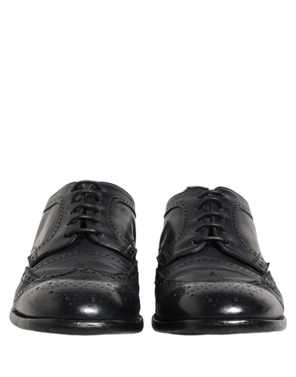 Dolce & Gabbana Blue Leather Derby Wingtip Formal Shoes