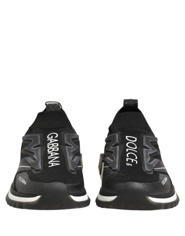 Dolce & Gabbana Black White Sorrento Slip-On Logo Sneakers Shoes