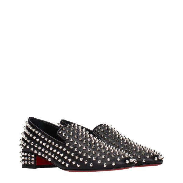 Christian Louboutin Black Leather Slip-On Loafers