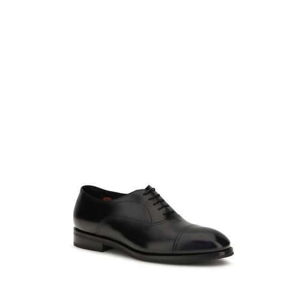 Santoni Black Calf Leather Bos Taurus Oxfords And Derbies