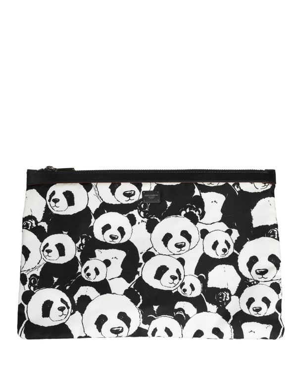 Dolce & Gabbana Black White Panda Print Nylon Clutch Men Pouch Borse Bag