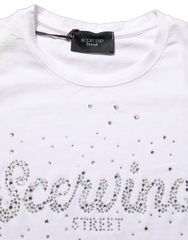 Scervino Street White Crew Neck Short Sleeves Embellished T-shirt