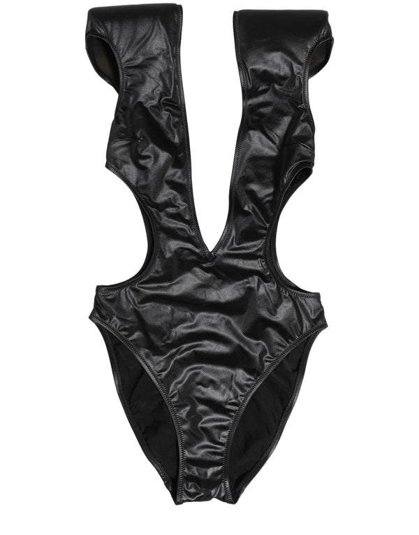 Dolce & Gabbana Black Deep V-Neck Cutout One Piece Swimwear