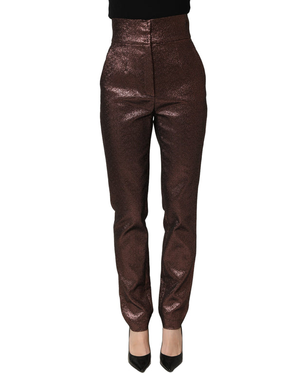 Dolce & Gabbana Metallic Brown High Waist Tapered Leg Pants