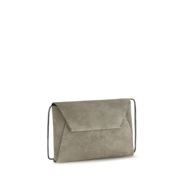 Brunello Cucinelli Gray Calf Leather Bos Taurus Clutch Bag