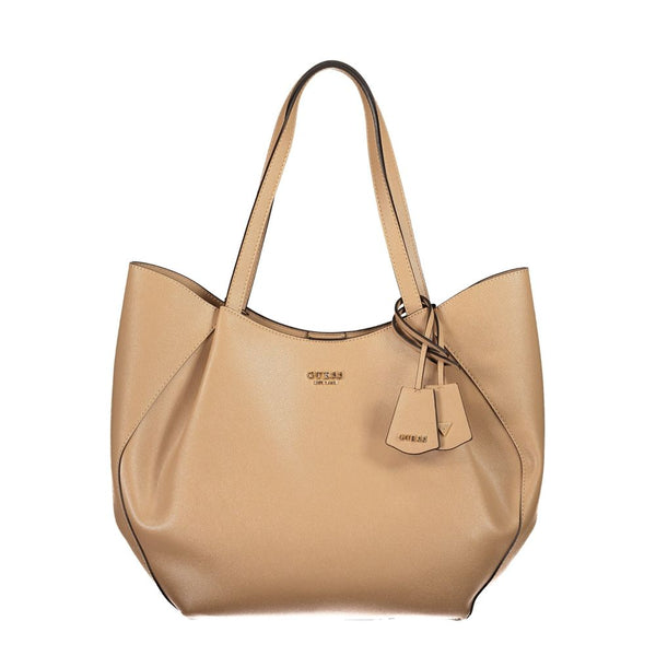 Guess Jeans Beige Polyurethane Women's Bag with Shoulder Handles
