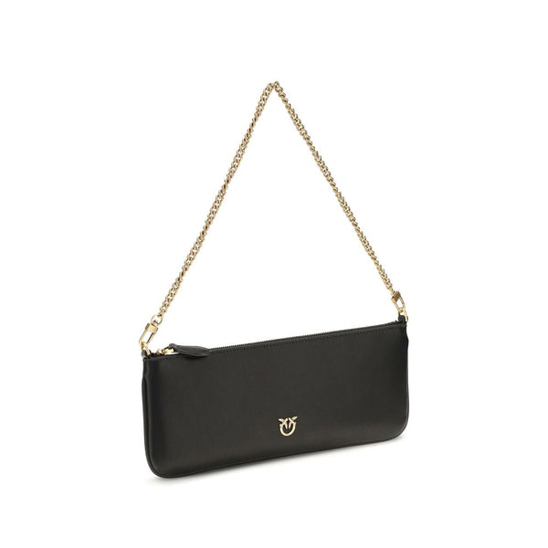 PINKO Black Calf Leather Bos Taurus Shoulder Bag
