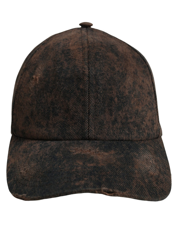 Dolce & Gabbana Men Brown Cotton Distressed Baseball Cap Hat