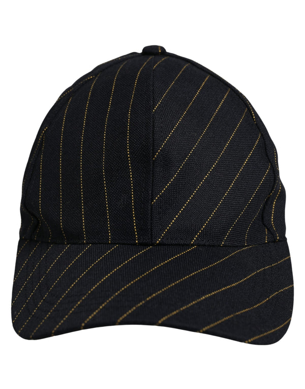 Dolce & Gabbana Black Gold Pinstriped Cotton Baseball Cap Hat