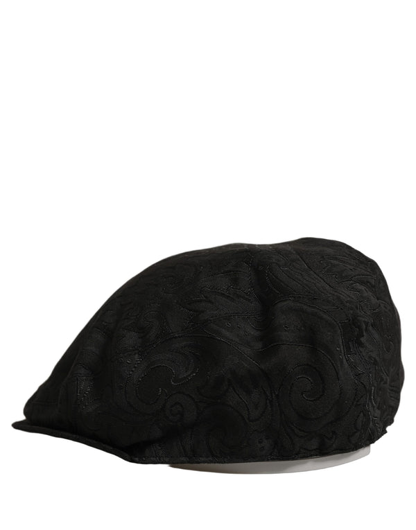 Dolce & Gabbana Men Black Floral Jacquard Newsboy Capello Hat