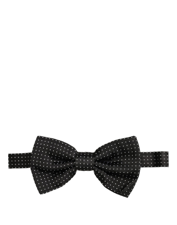 Dolce & Gabbana Men Black Polka Dot Silk Adjustable Neck Papillon Bow Tie