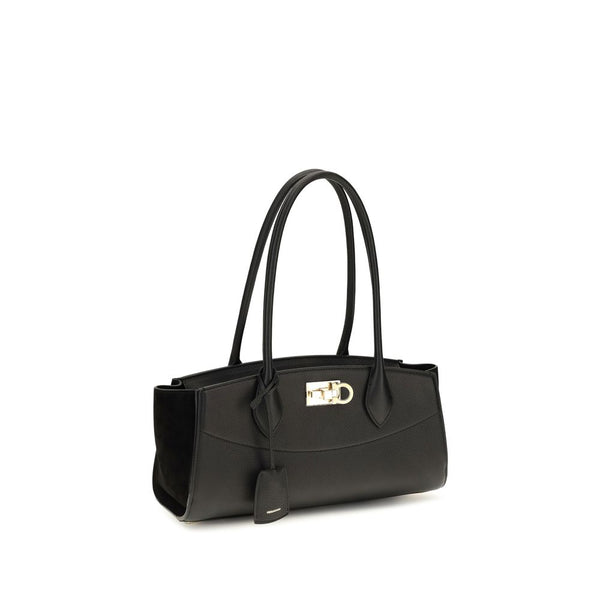 Ferragamo Black Calf Leather Bos Taurus Shoulder Bag