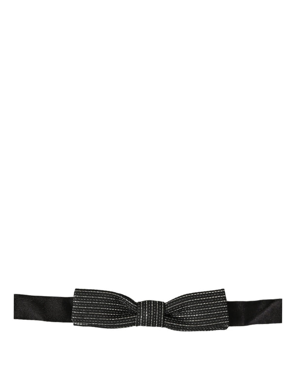 Dolce & Gabbana Men Dark Blue Silver Ribbed Adjustable Neck Papillon Bow Tie