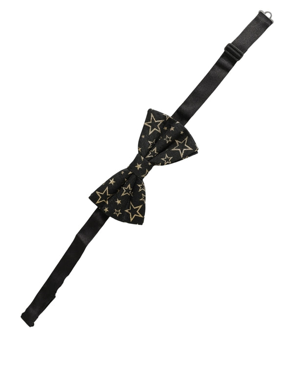 Dolce & Gabbana Men Black Star 100% Silk Adjustable Neck Papillon Bow Tie