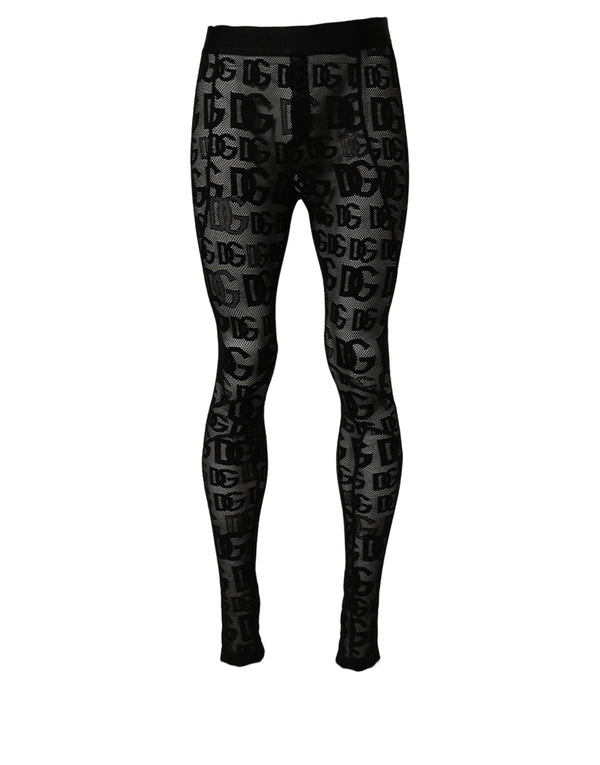 Dolce & Gabbana Black All Over Logo Print Sheer Pantyhose Underwear