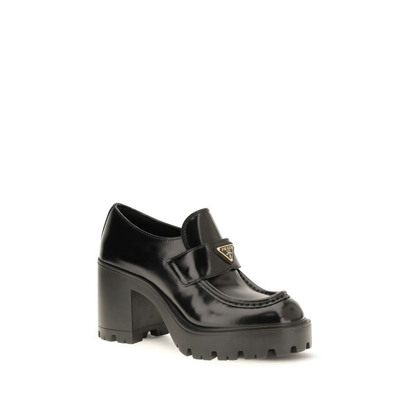 Prada Black Calf Leather Bos Taurus Platform Loafers